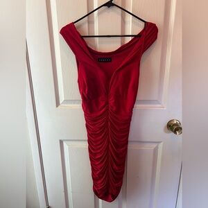 Sabora Red Gathered Mini Dress